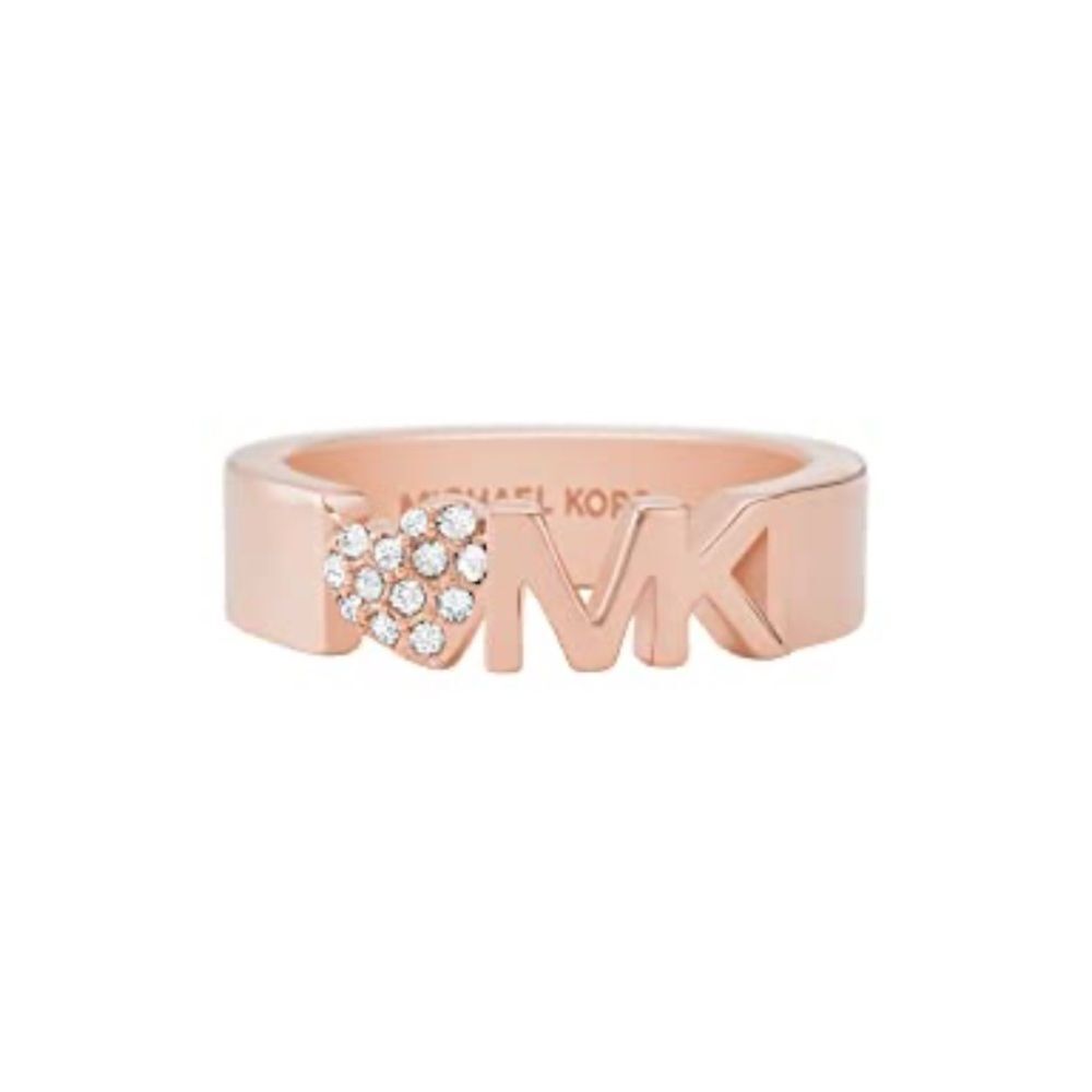 New Michael Kors Iconic Rose Gold Pave Crystal Heart Ring Size 7